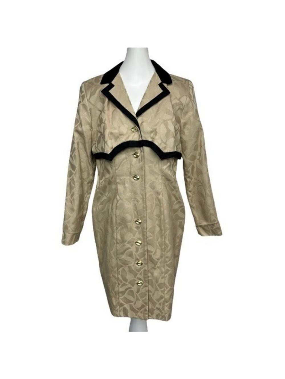 Vintage‎ Althuser Suit Dress 12 Brocade Long Sleeve Tan Button Down Lined